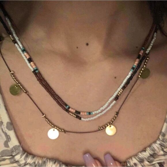 💖 2/$30 Boho indie sleeze multi layered gold charm beaded hippie necklace - Picture 14 of 15
